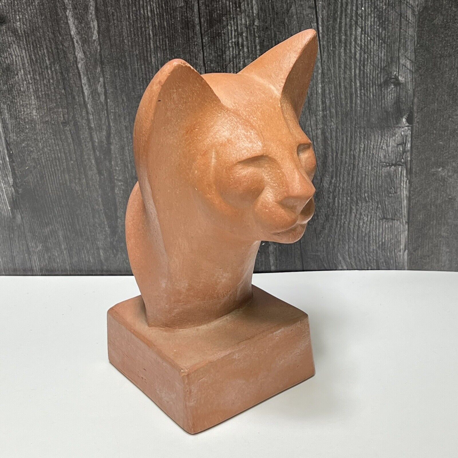 Large Terracotta Pottery Egyptian Revival Cat Bust Vintage 10\