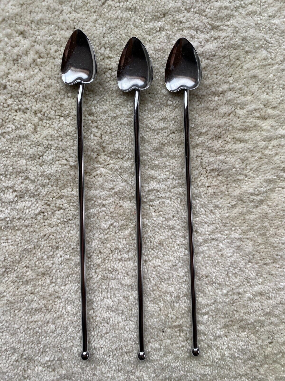 Vintage 3 Silverplated Italian Heart Spade Drink Stir Spoons Barware