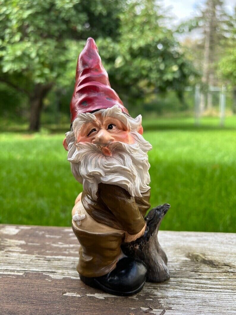 Gnome Peeing in Bush Shows Butt Garden Gnome Saucy Naughty Guy  7 inches H. New