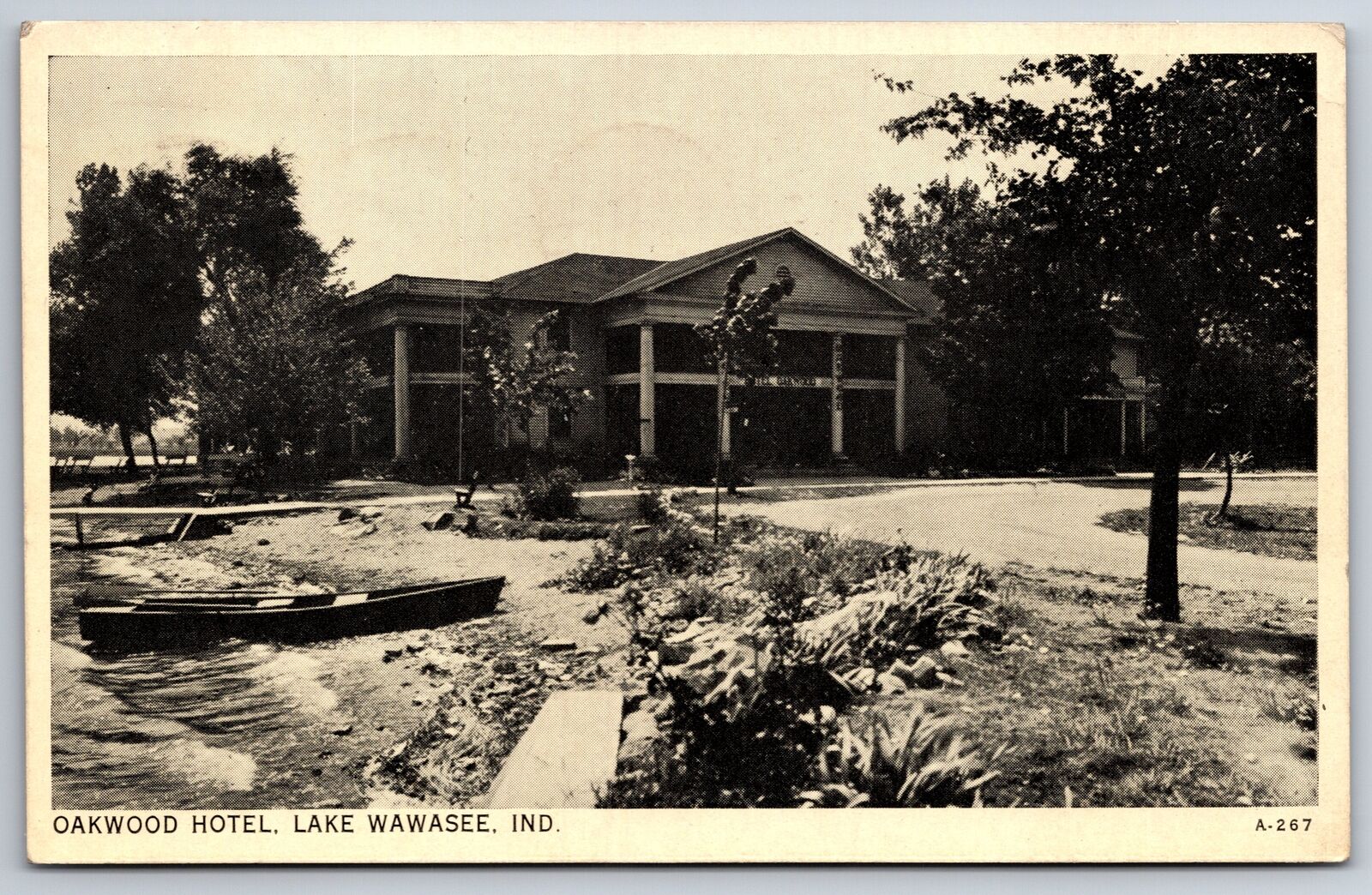 Lake Wawasee Indiana~Rowboats Available @ Oakwood Hotel~1940 B&W Postcard
