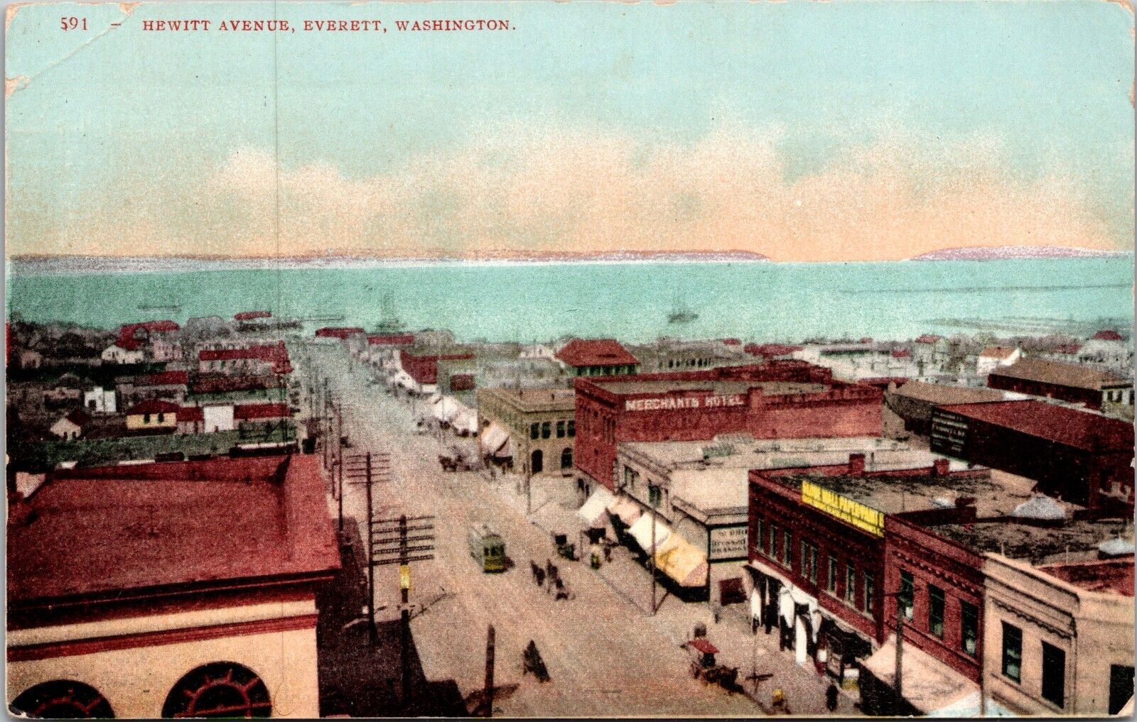 Antique Postcard Hewitt Avenue Everett Washington Street Hotel Businesses