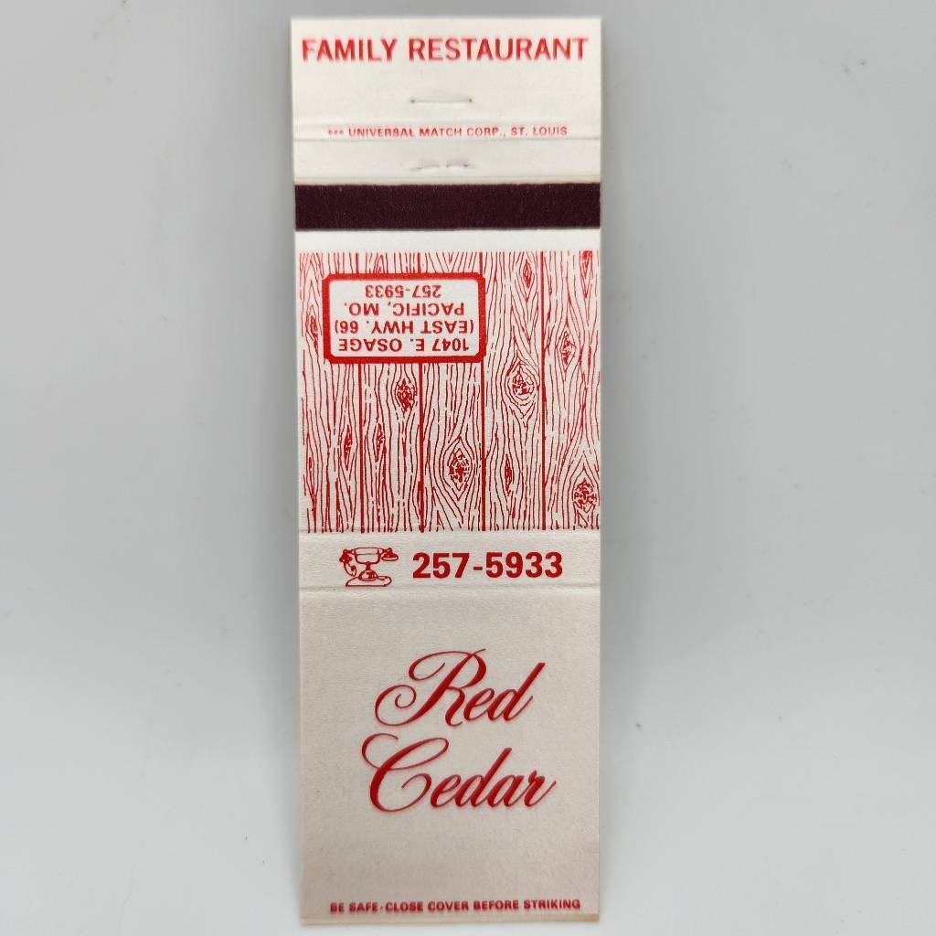 Vintage Matchcover Red Cedar Restaurant Pacific Missouri