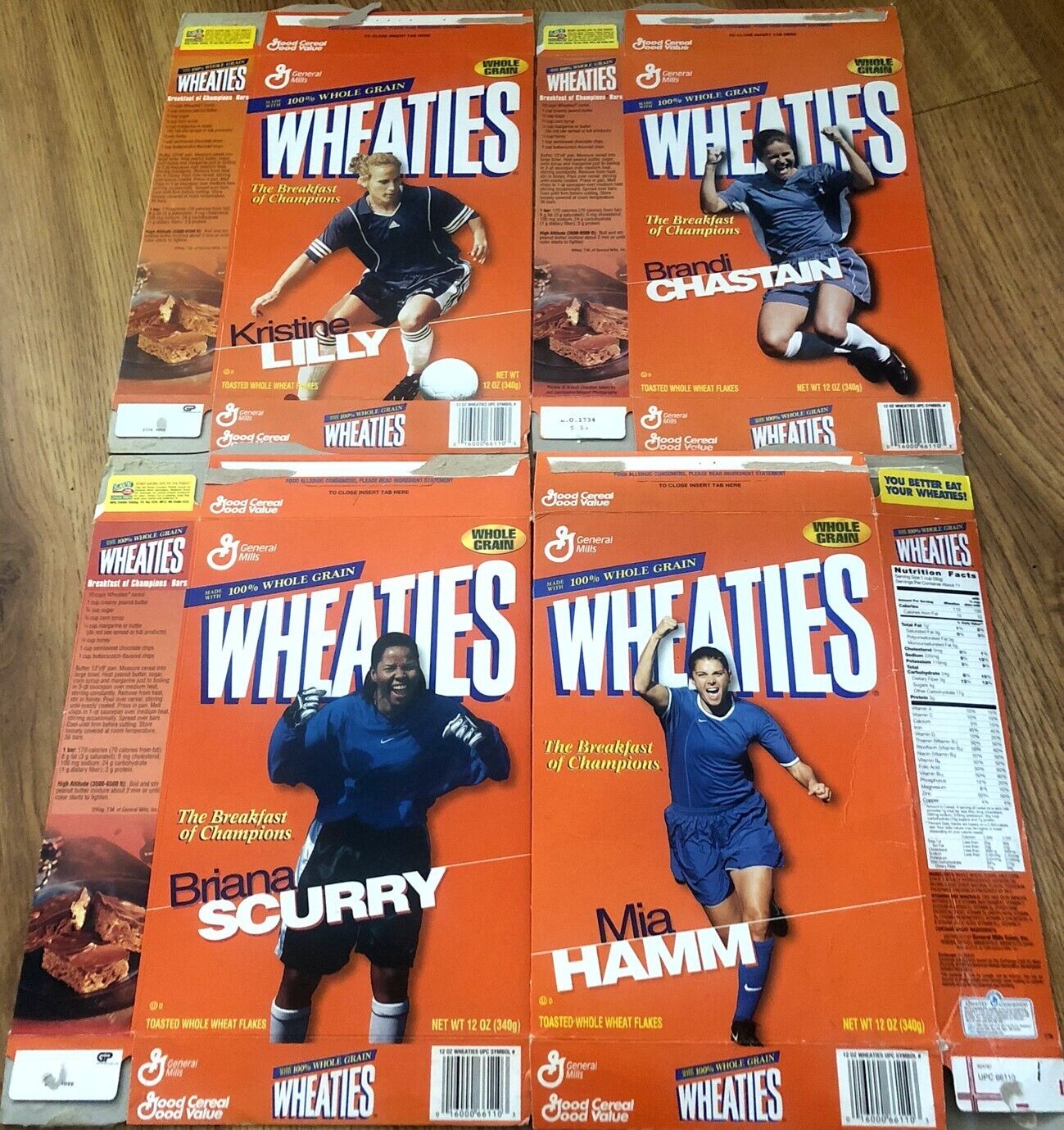 4 Mia Hamm Brandi Chastain Lilly Scurry 1999 US Women's World Cup Wheaties boxes