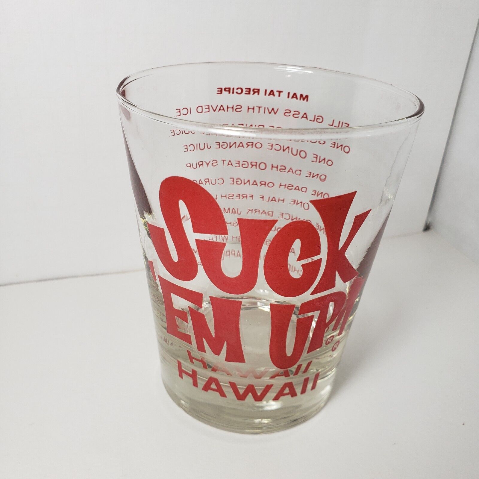 Vintage Hawaii Suck 'Em Up Mai Tai Recipe Cocktail Glass Bar Glass