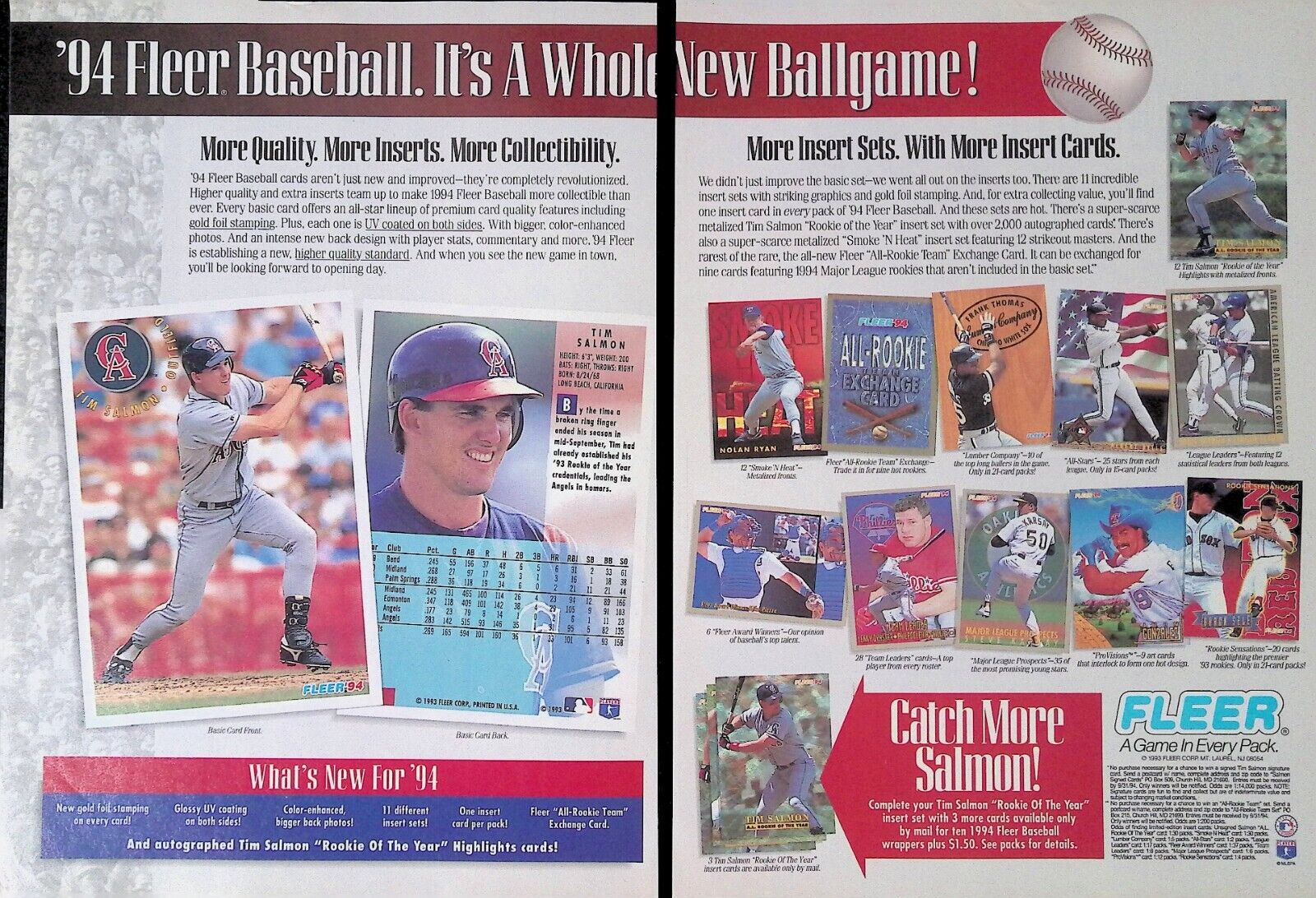 1994 Fleer Baseball Cards Tim Salmon Angels 90S Vtg Print Ad 16X11 Wall Art