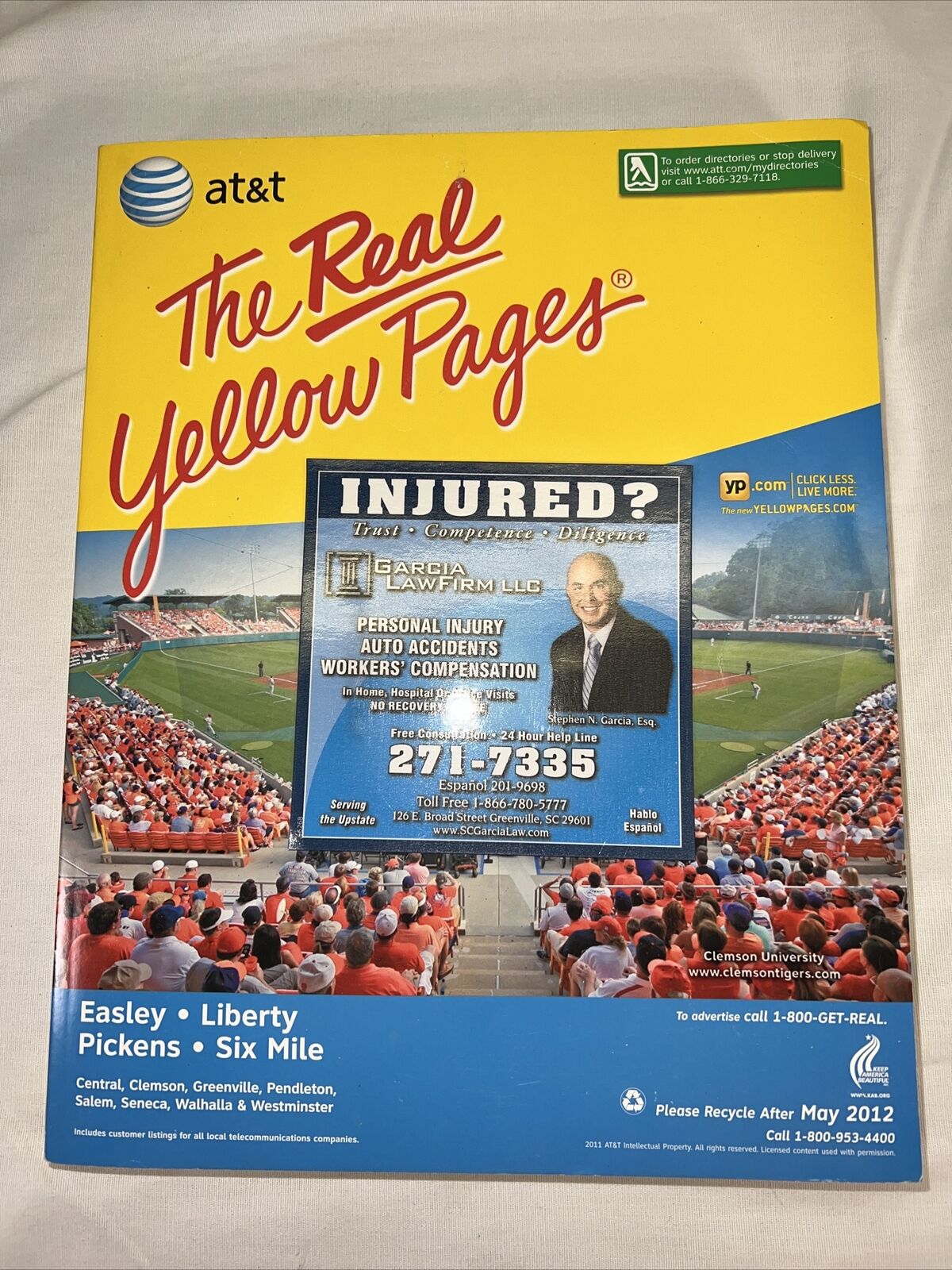 May 2012 AT&T Easley SC Yellow Pages Telephone Directory Yellow Page Advertising