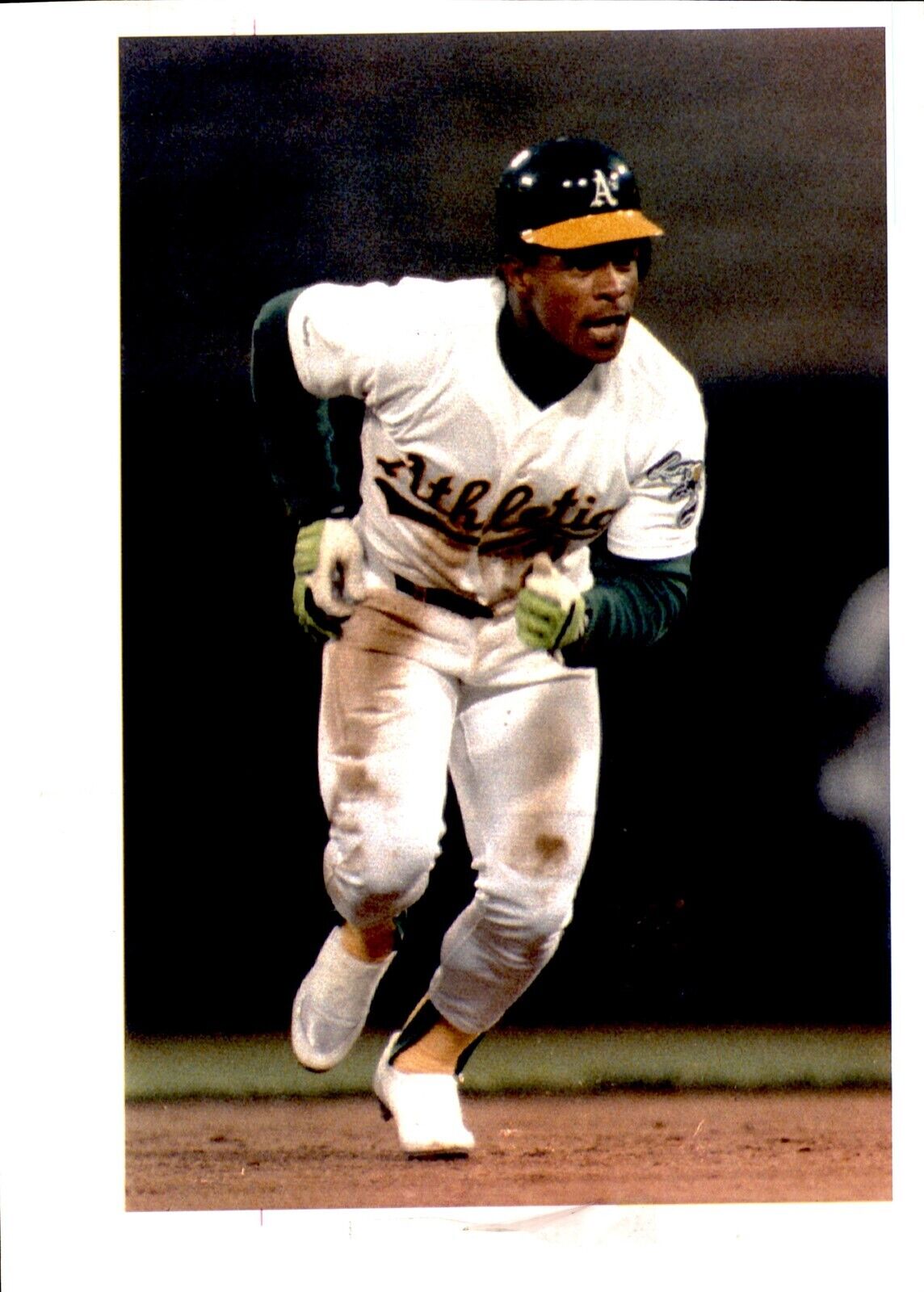 LD352 1991 Color Oversize Wire Photo RICKEY HENDERSON SCORES A'S @ ALCS GAME