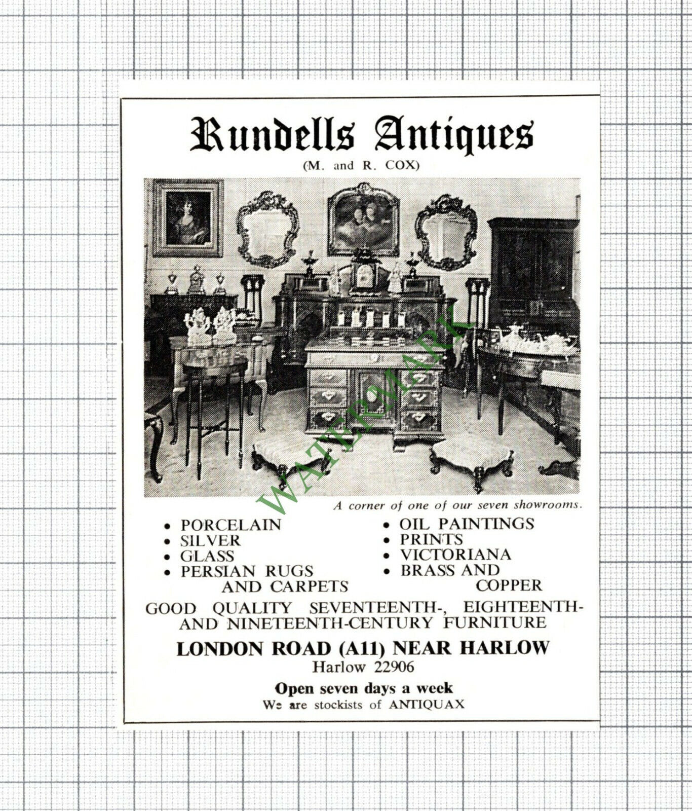 Rundells Antiques Harlow Essex Small Advert - 1972 Cutting