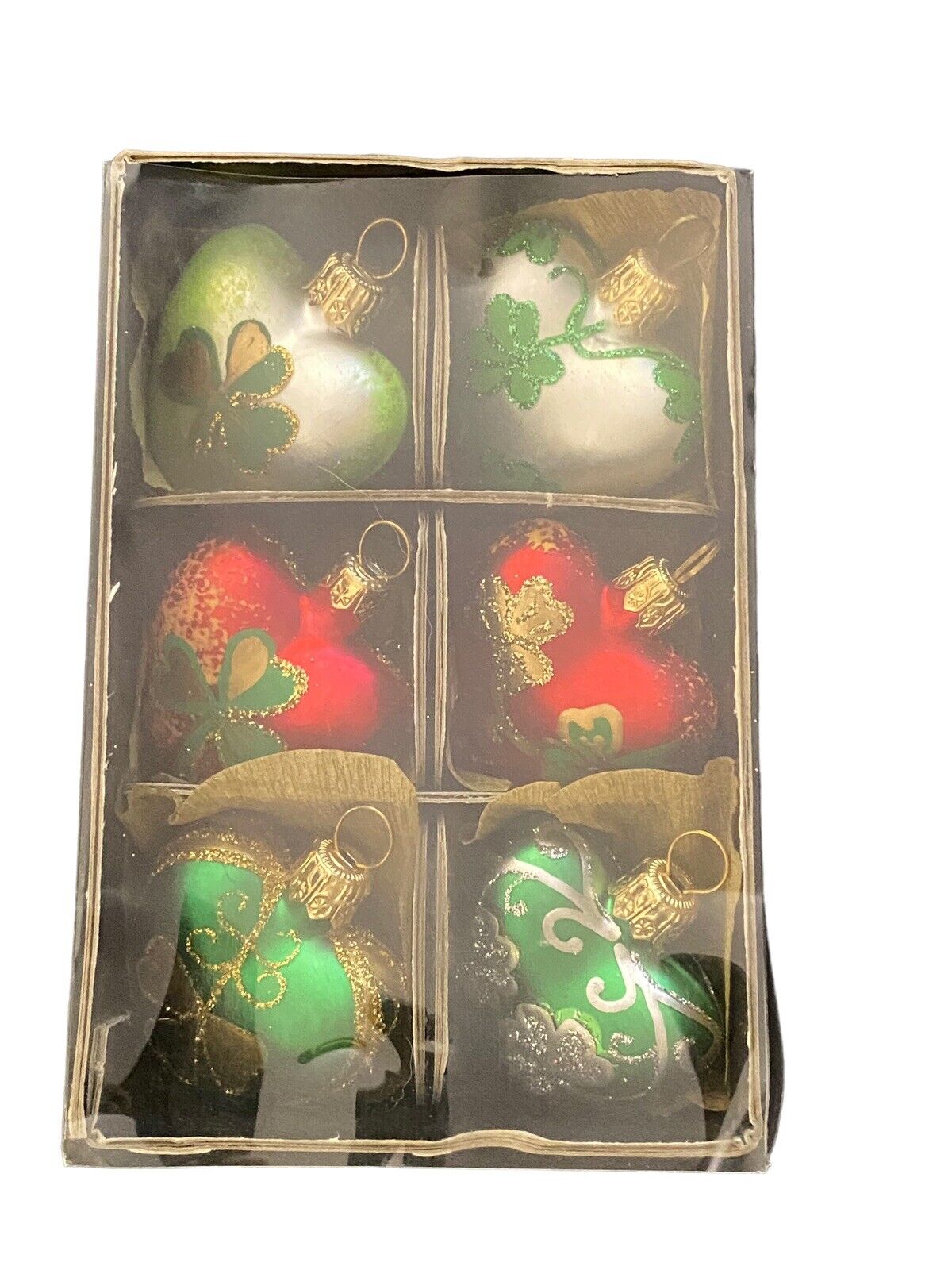 6 Colorful Heart Shaped Shamrock Christmas Ornaments By Blarney Woolen Mills