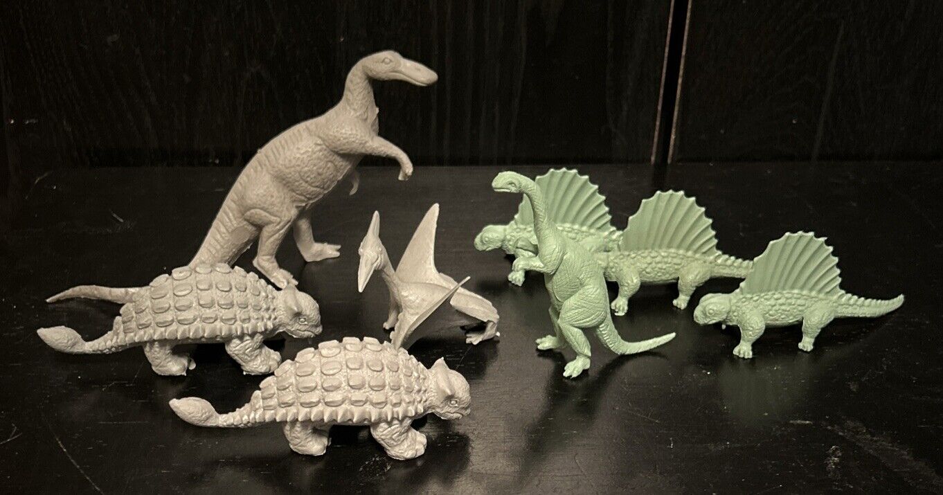 Marx Dinosaurs Plastic Vintage 1960s Prehistoric Playset Lot of 8 Green & Gray