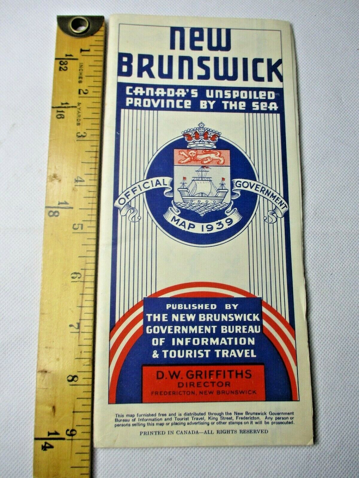 Antique 1939 New Brunswick Official Government Tourist Map Fold-Out 