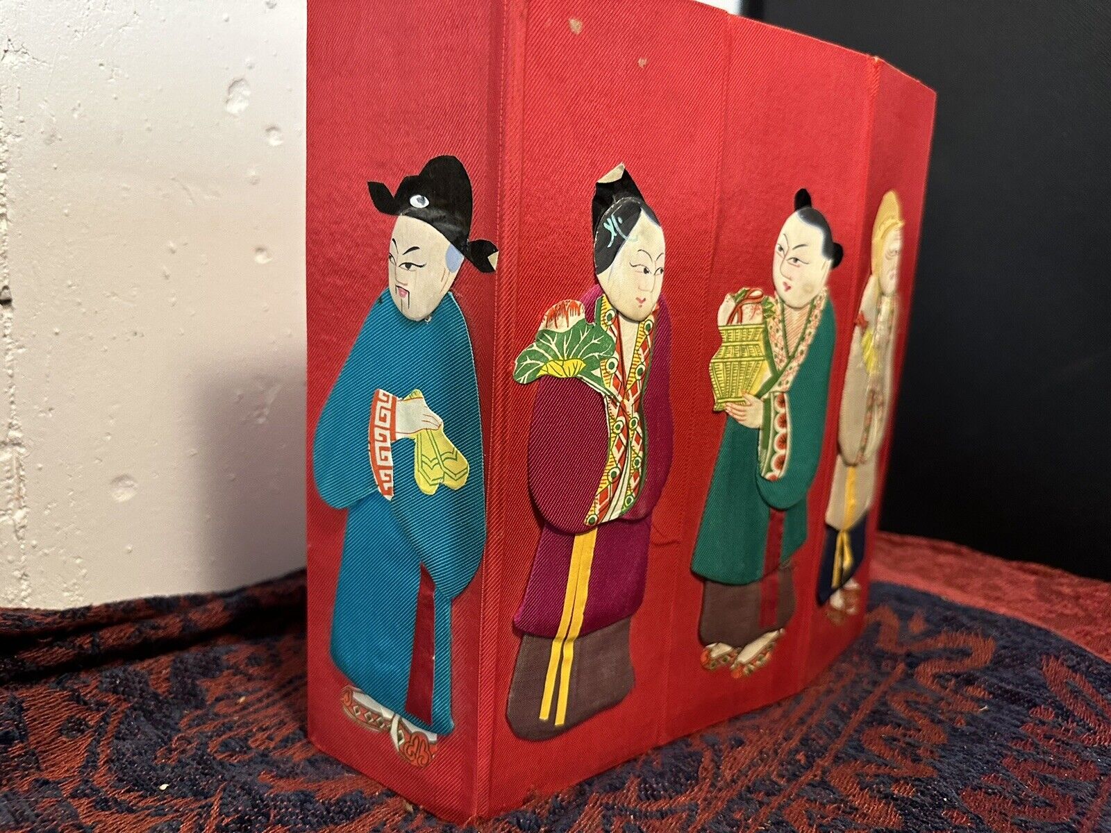 Vintage RARE Chinese Possibly Silk Hand-Crafted Collapsible Box, Red