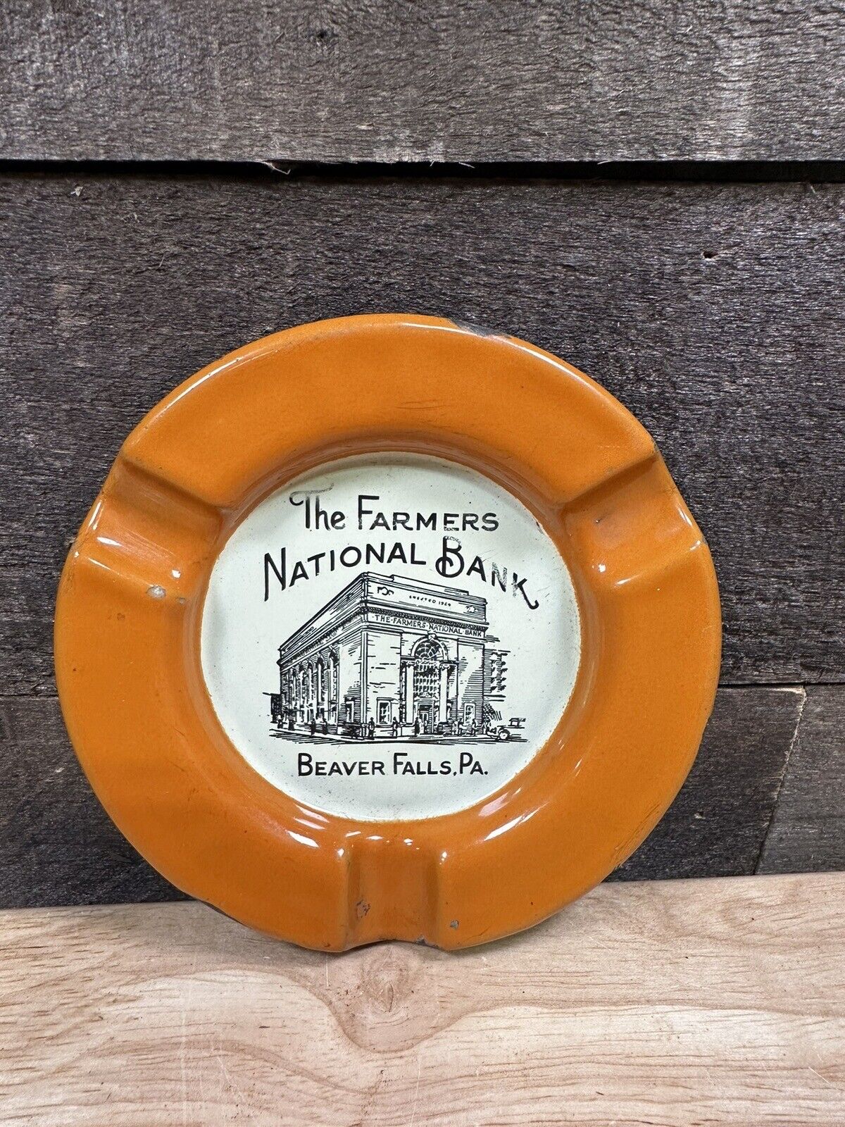 Antique ING-RICH Porcelain “The Farmers National Bank” Ashtray