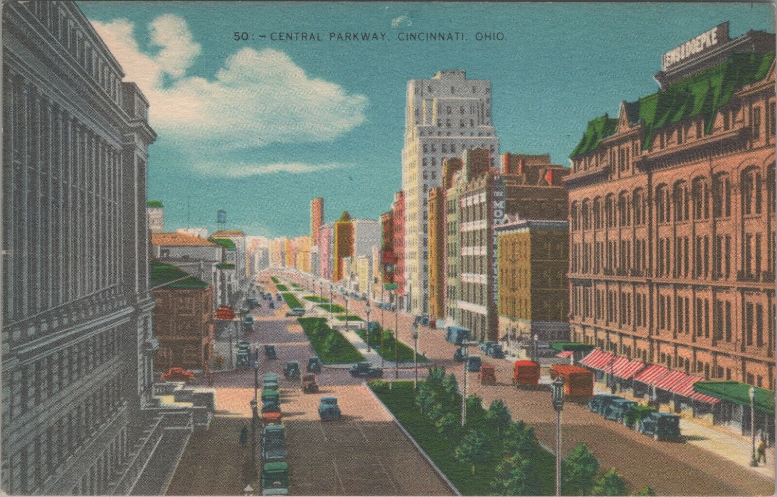 1940s Central Parkway Cincinnati Ohio Alms Doepke store aerial postcard F108