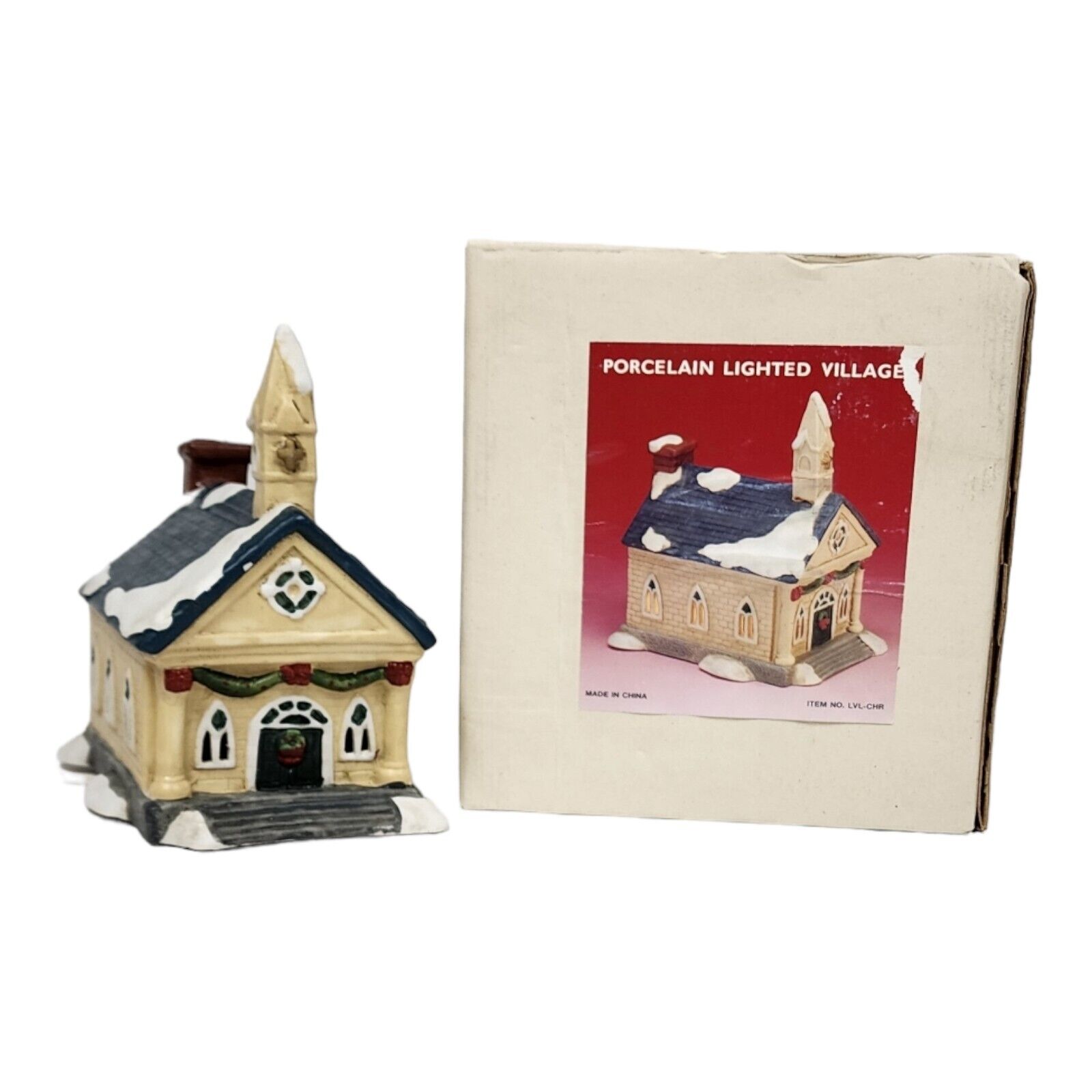 Vintage 90s Christmas Snow Village House Porcelain Lighted Church Original Box