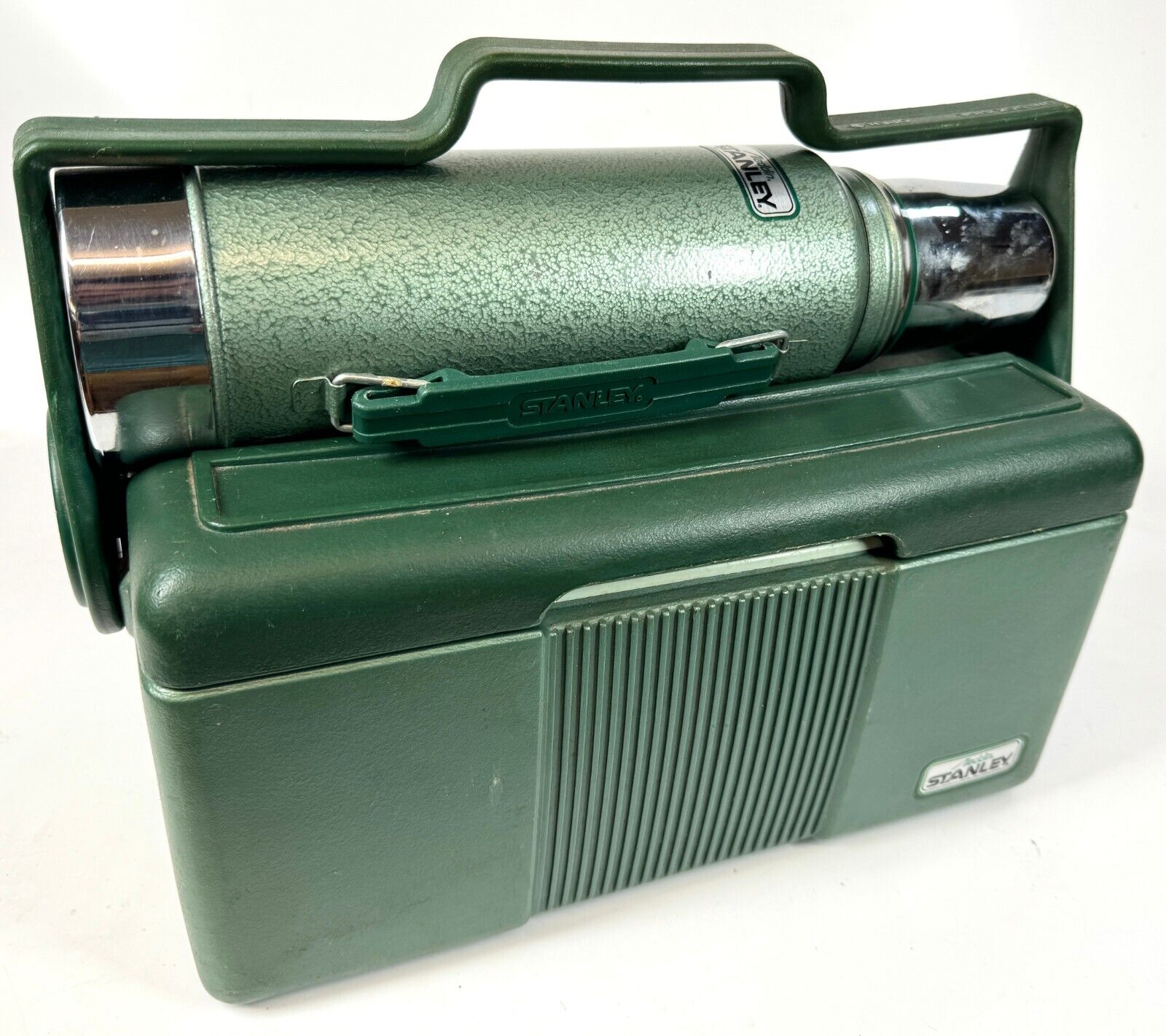 Vintage 1989 Stanley Aladdin Green Metal Vacuum Thermos Cooler Lunch Box Set