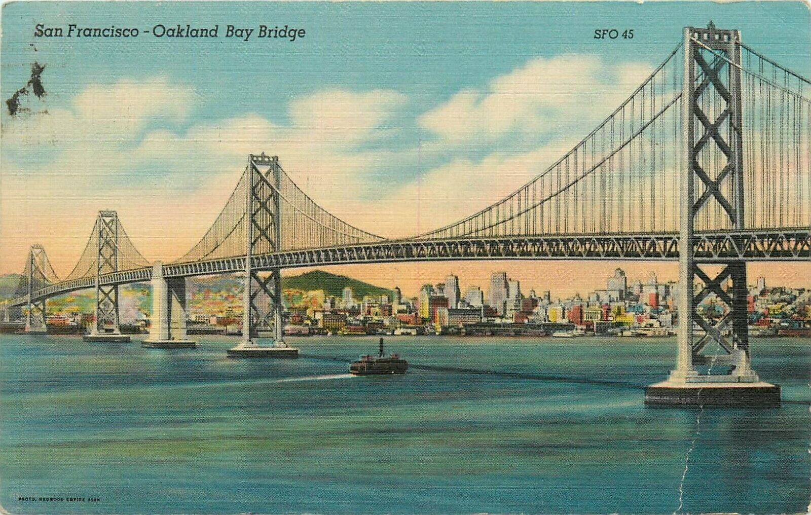 San Francisco Oakland Bay Bridge California CA pm 1950 Postcard