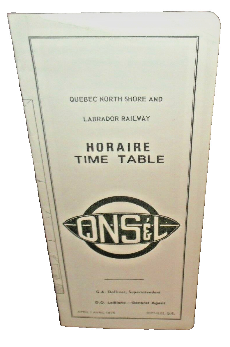 APRIL 1975 QUEBEC NORTH SHORE & LABRADOR QNS&L PUBLIC TIMETABLE