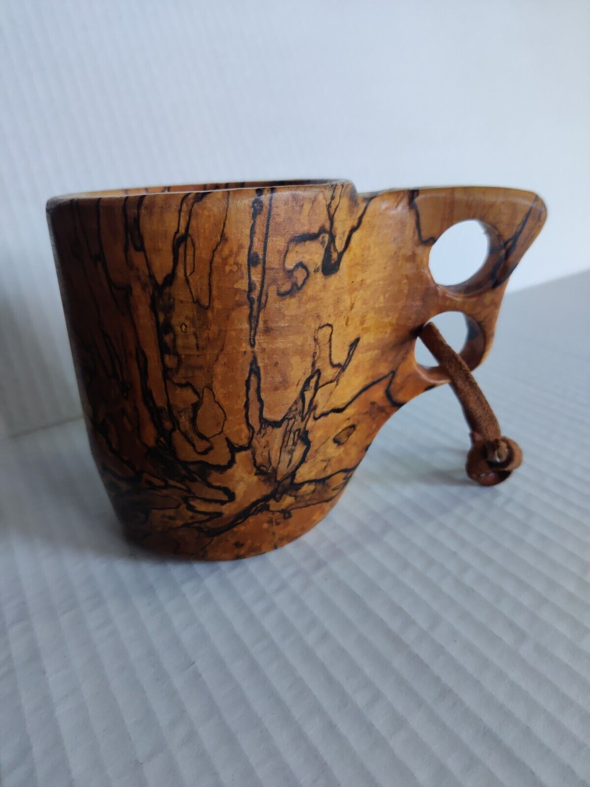 VINTAGE Hand Carved Wood  Mug Cup FOLK ART Wooden RMS 