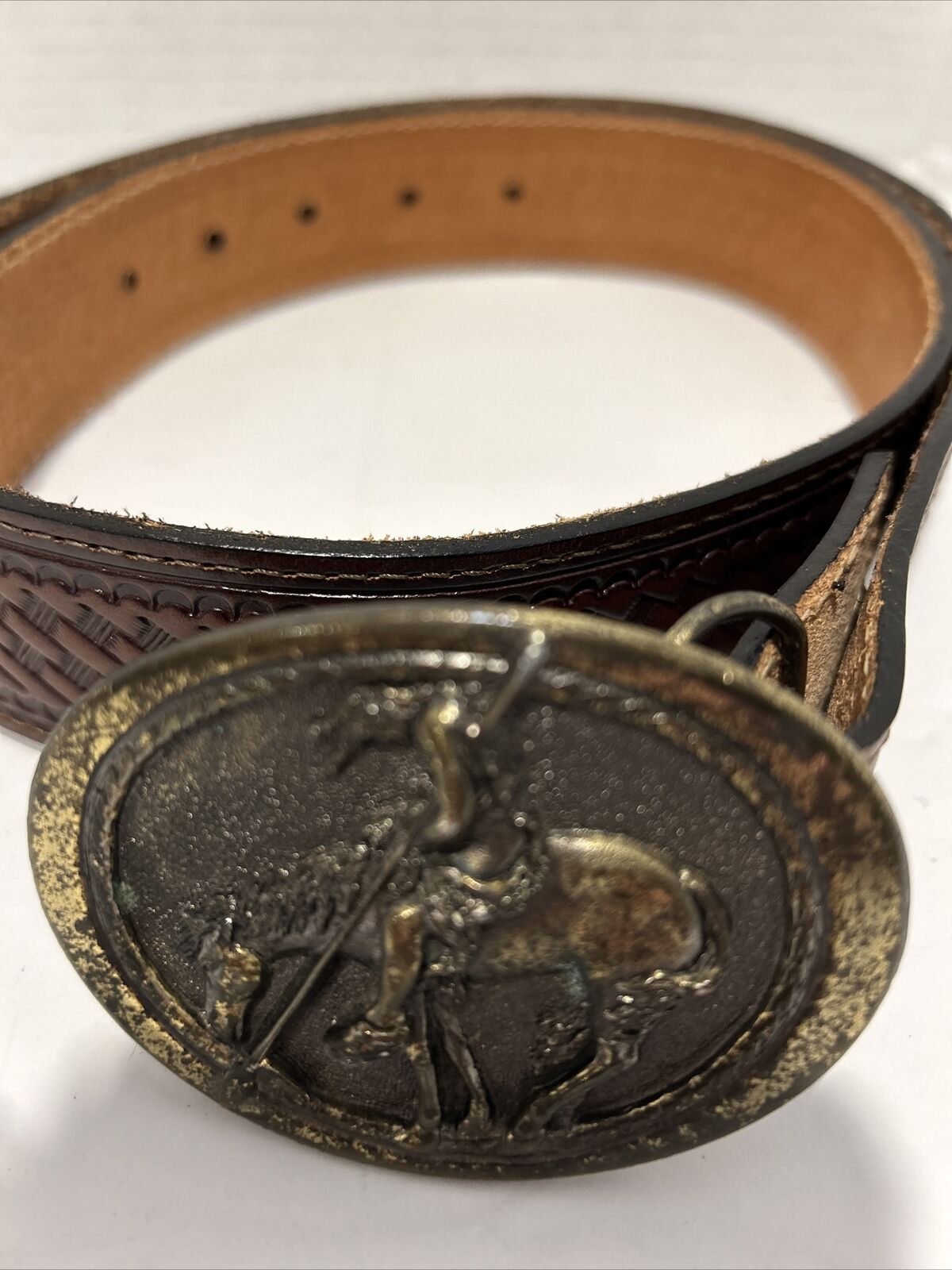 Vintage Western Leather Belt With  Great American Horse  Buckle From Arizona