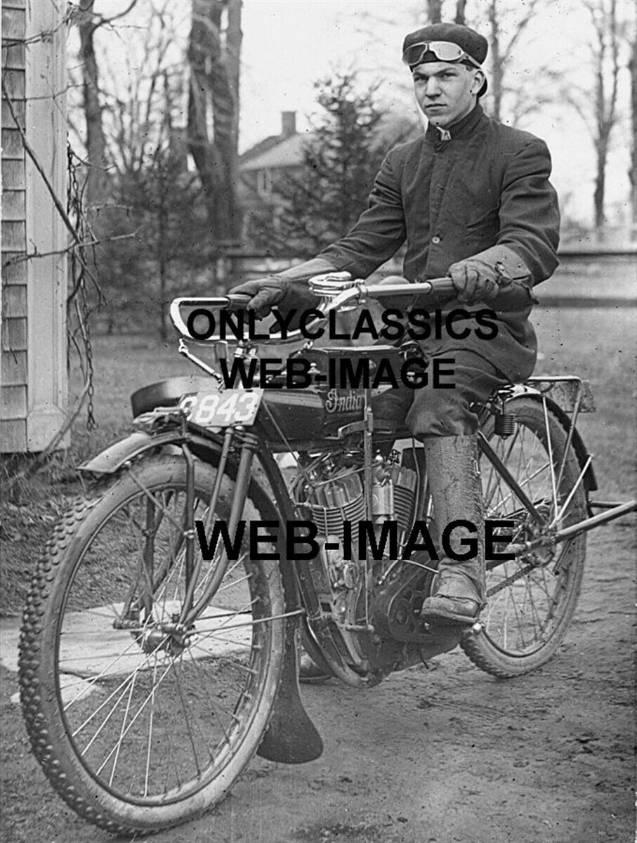 1912 INDIAN V-TWIN MOTORCYCLE COOL GUY 8X10 PHOTO FIRST CT CYCLE LICENSE PLATE
