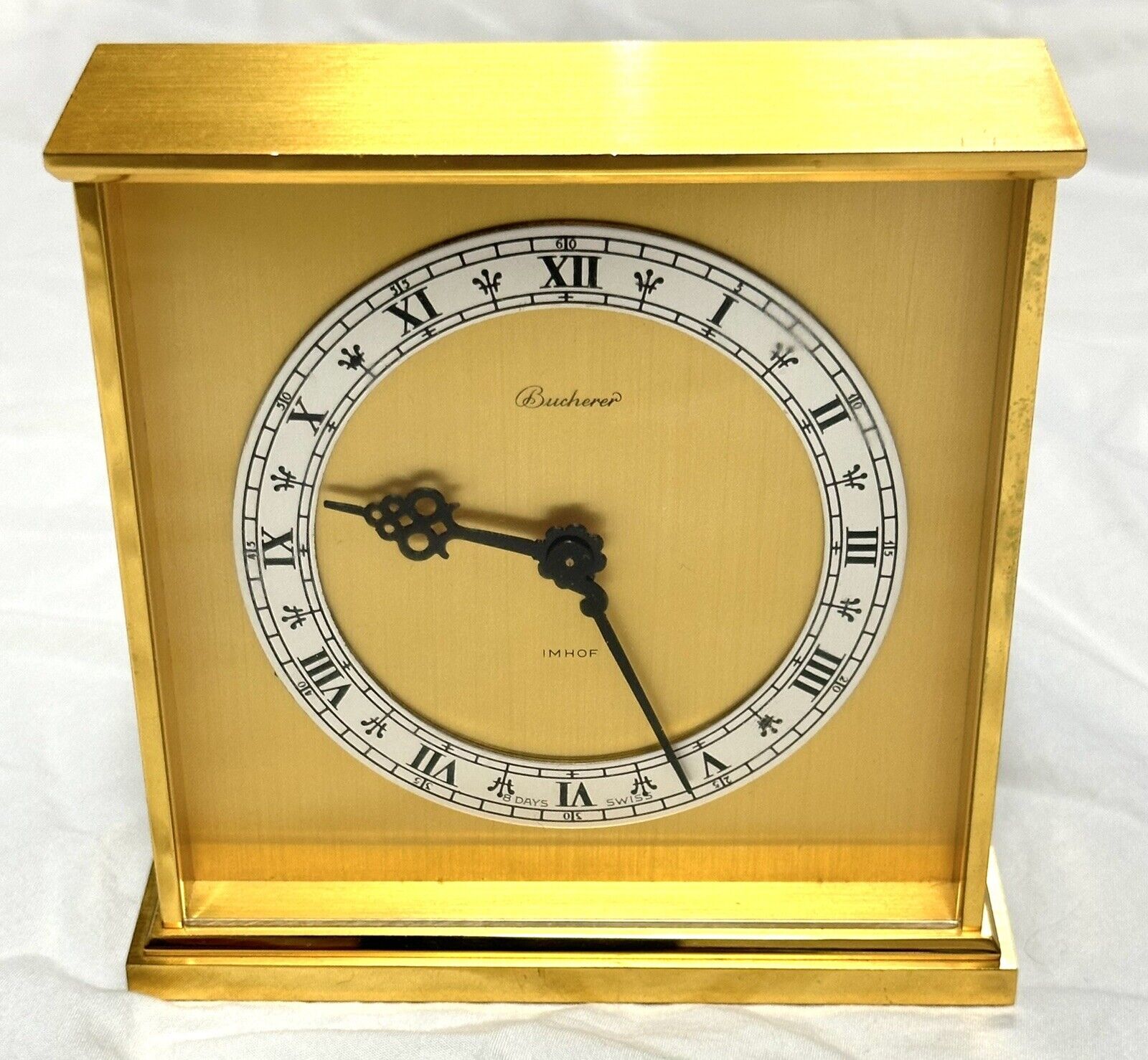 Vintage Bucherer Imhof Swiss 15j 8 Day Brass Shelf Clock