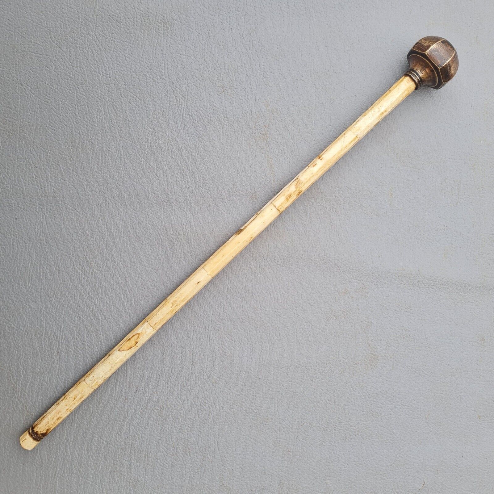 Vtg Rare Indo-persian Brass Head , Bone Stick Mace 