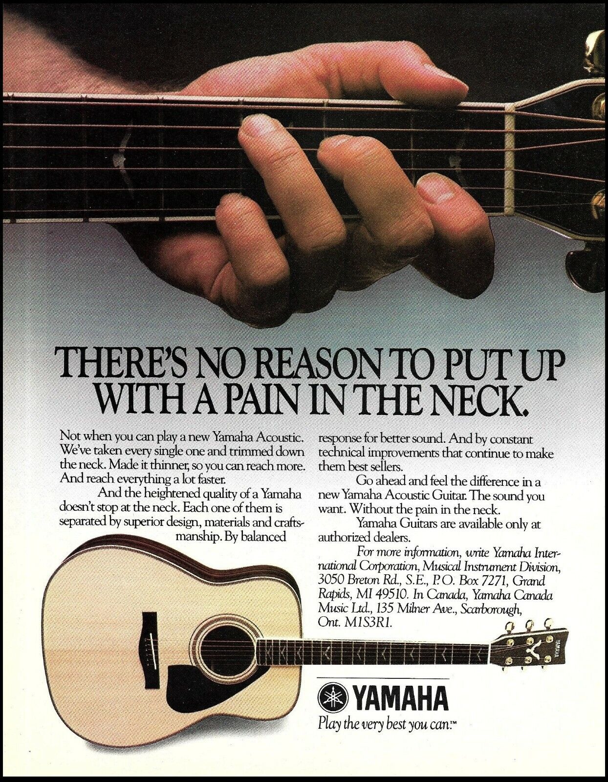 1985 Yamaha Classic acoustic thin neck guitar advertisement 8 x 11 ad print