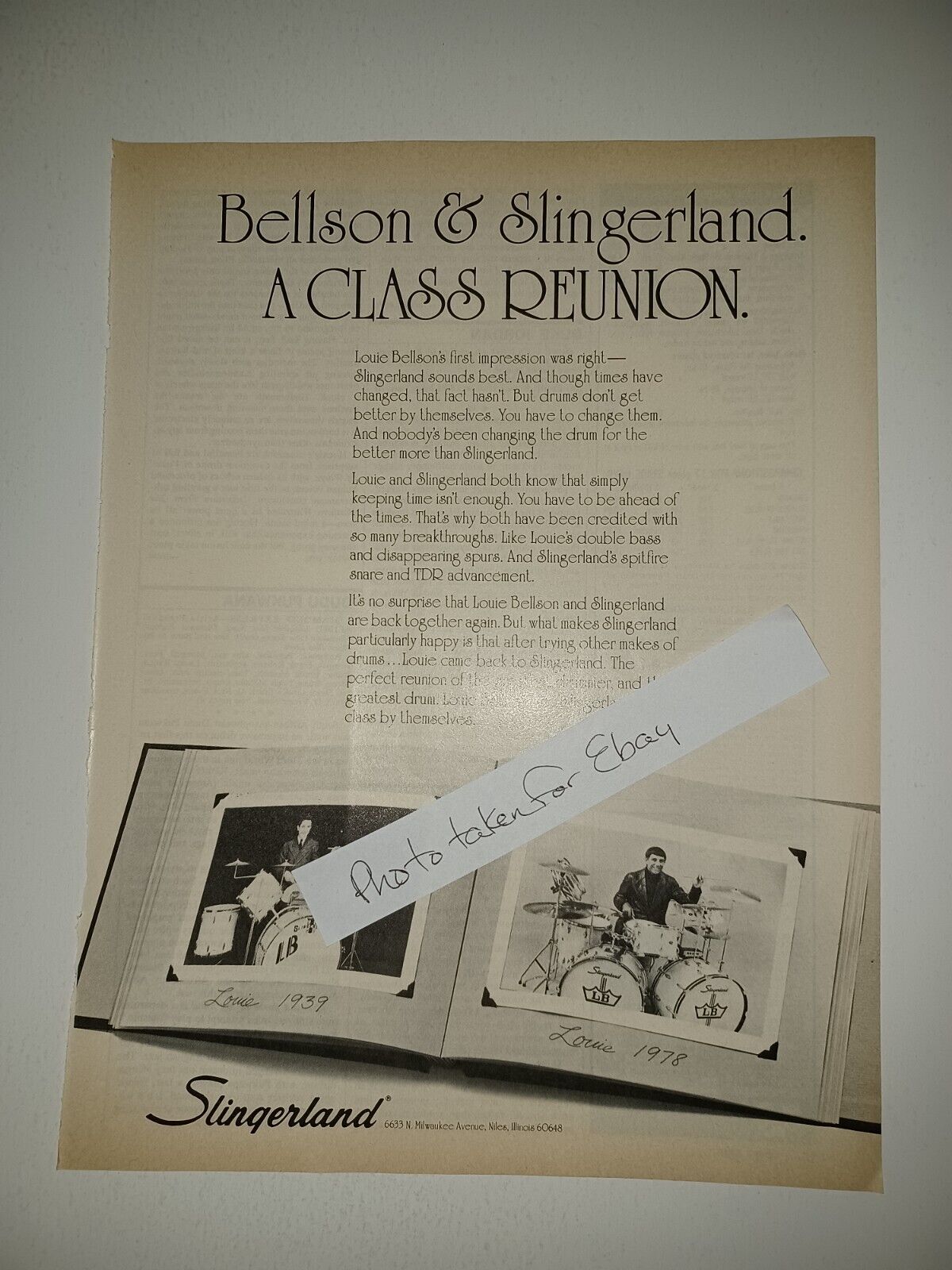 Louie Bellson Slingerland Drums 70s Vintage 8x11 Magazine Ad
