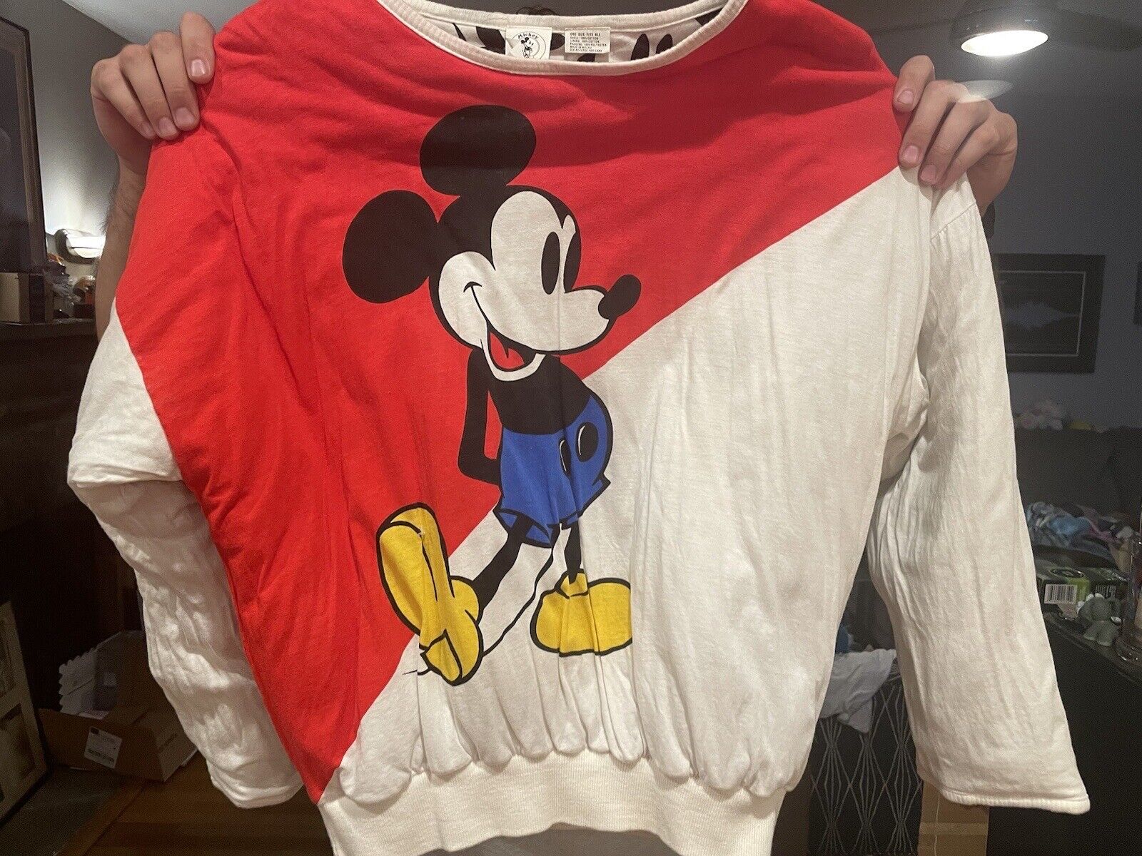 Vintage 80’s Mickey Mouse Reversible Print Sweatshirt One Size Disney Made