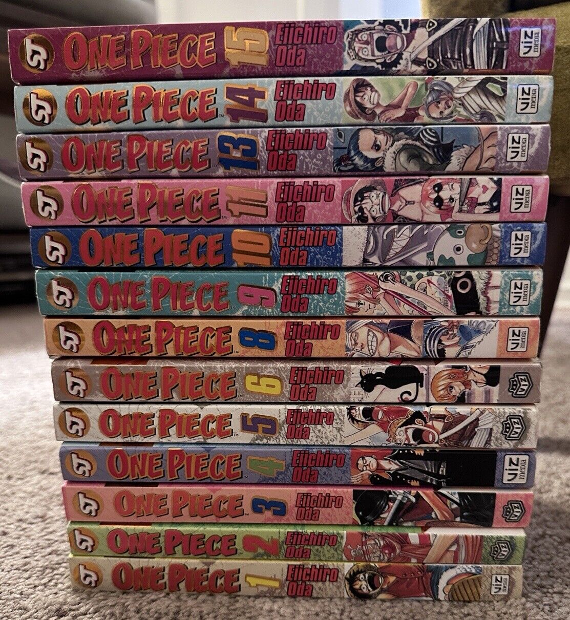 One Piece Gold Foil Manga Lot Volumes 1-15 (Missing Vol 7 and 12)