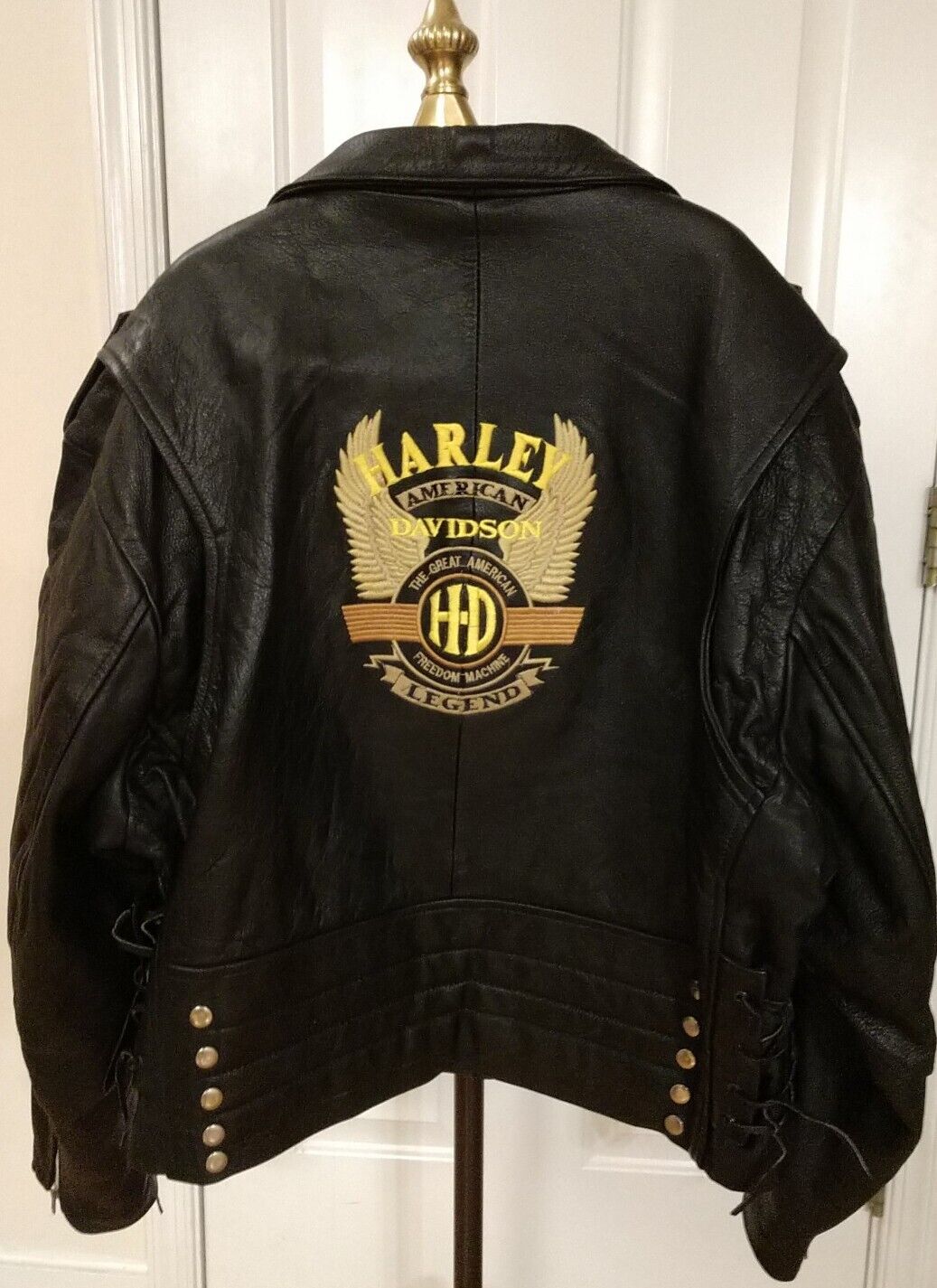 Vintage 1980s Harley Davidson Leather Jacket Sz 54 Padded Embroidered Logo