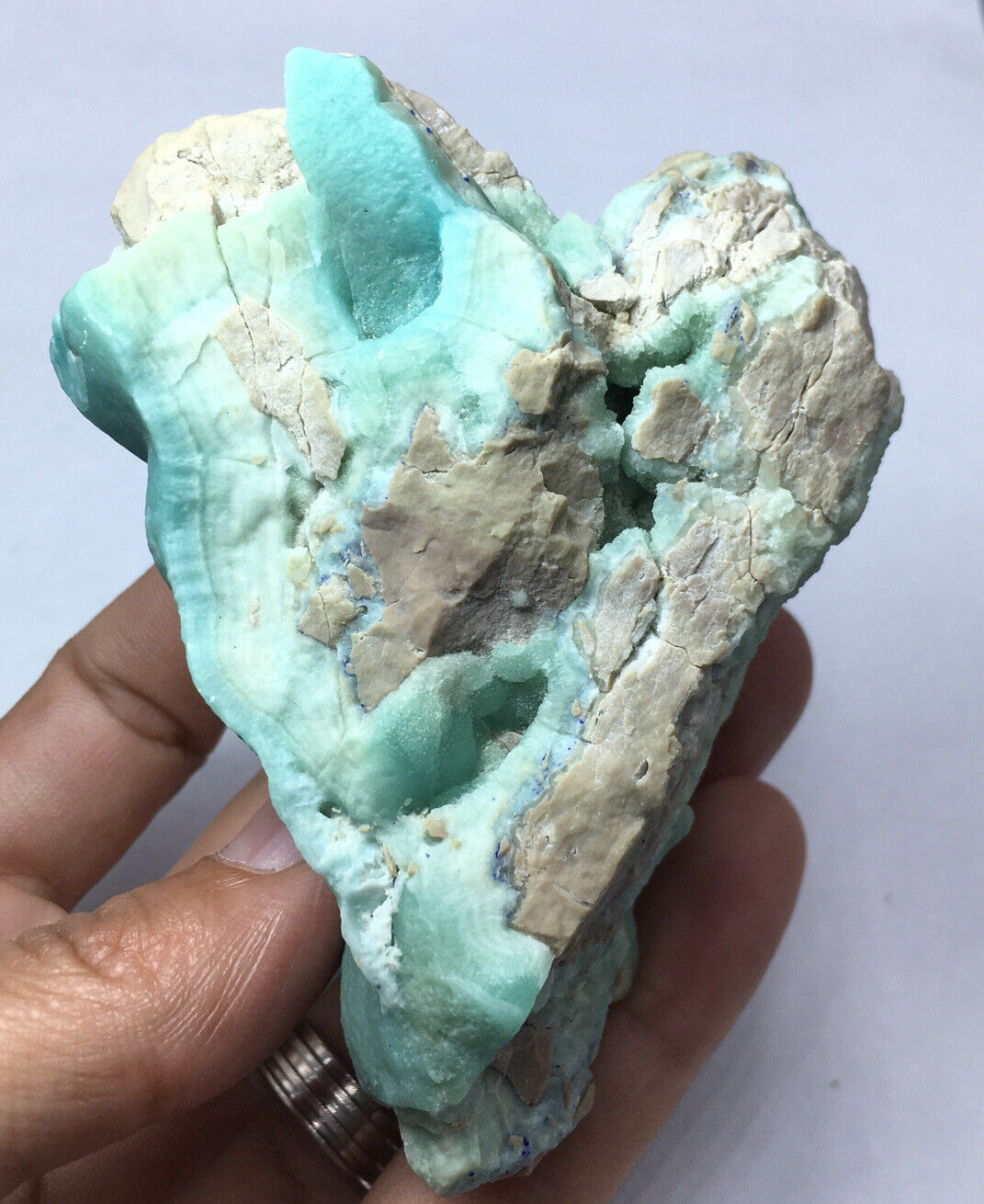 Bluish Green Aragonite crystal with Botryoidal Formation & heart shape