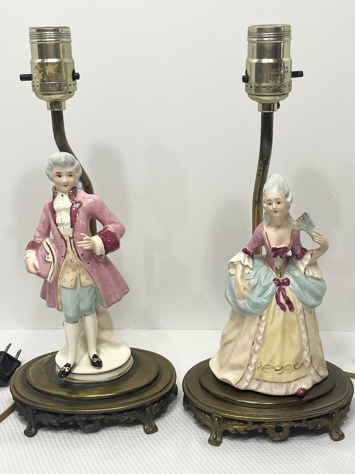 Vintage Victorian Porcelain Figural Man and Woman Table Boudoir Bedside Lamps