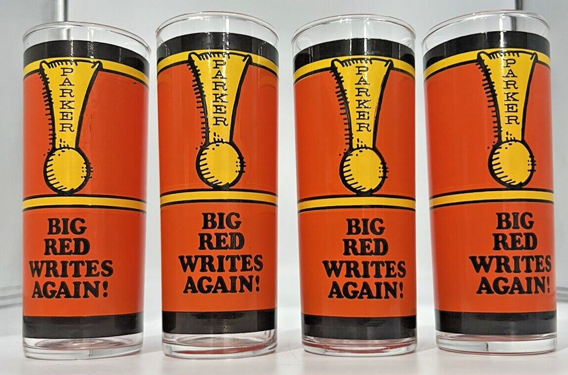 4 BIG RED WRITES AGAIN Parker Pen Promo Glasses Parker 51 Fountain Pen Glass