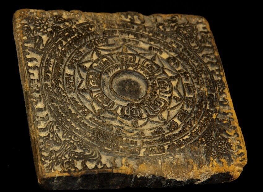 Rare Tibet 1500s Old Buddhist Carved Printing Wood Block scripture Sutra Mandala
