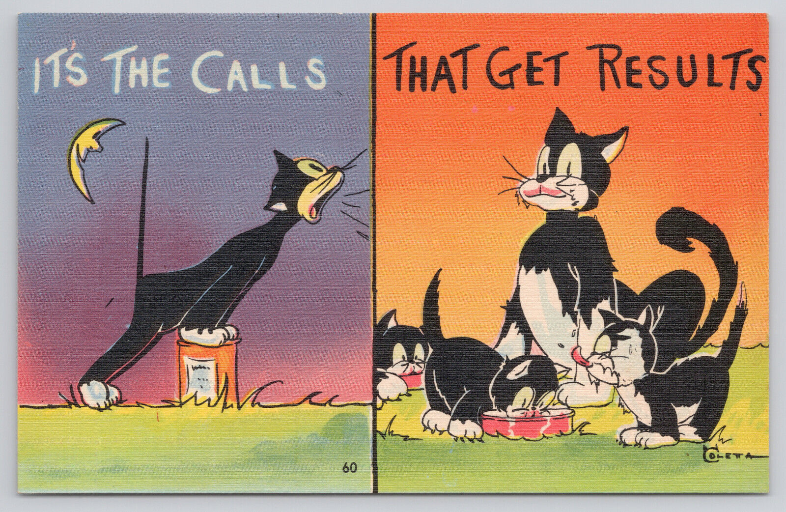 Its the Calls That Get Results Vintage Cat Humor Adveritising Postcard