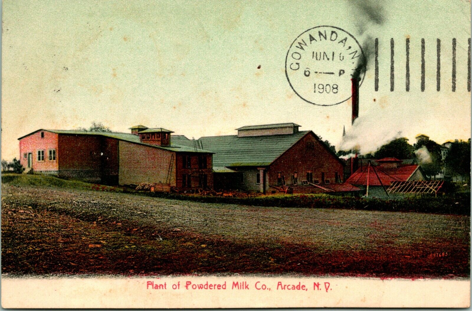 Vtg Postcard 1908 Arcade NY New York - Plant of Powdered Milk Co Merrell-Soul
