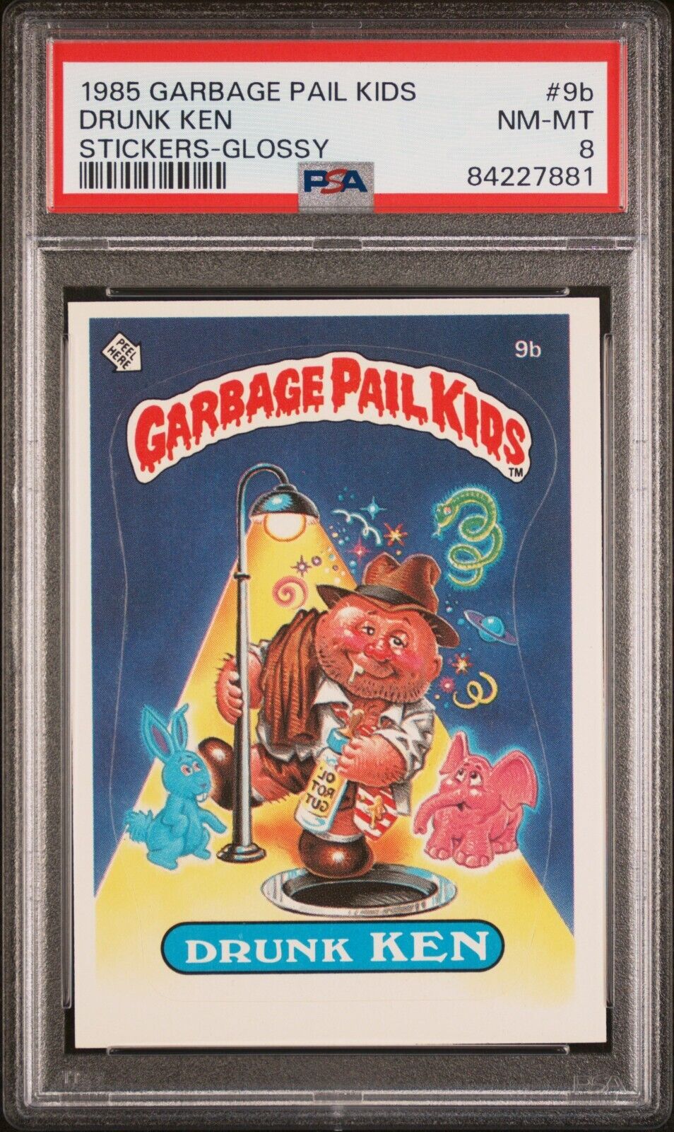 1985 Topps Garbage Pail Kids OS1 Series 1 DRUNK KEN 9b GLOSSY Card PSA 8 GPK