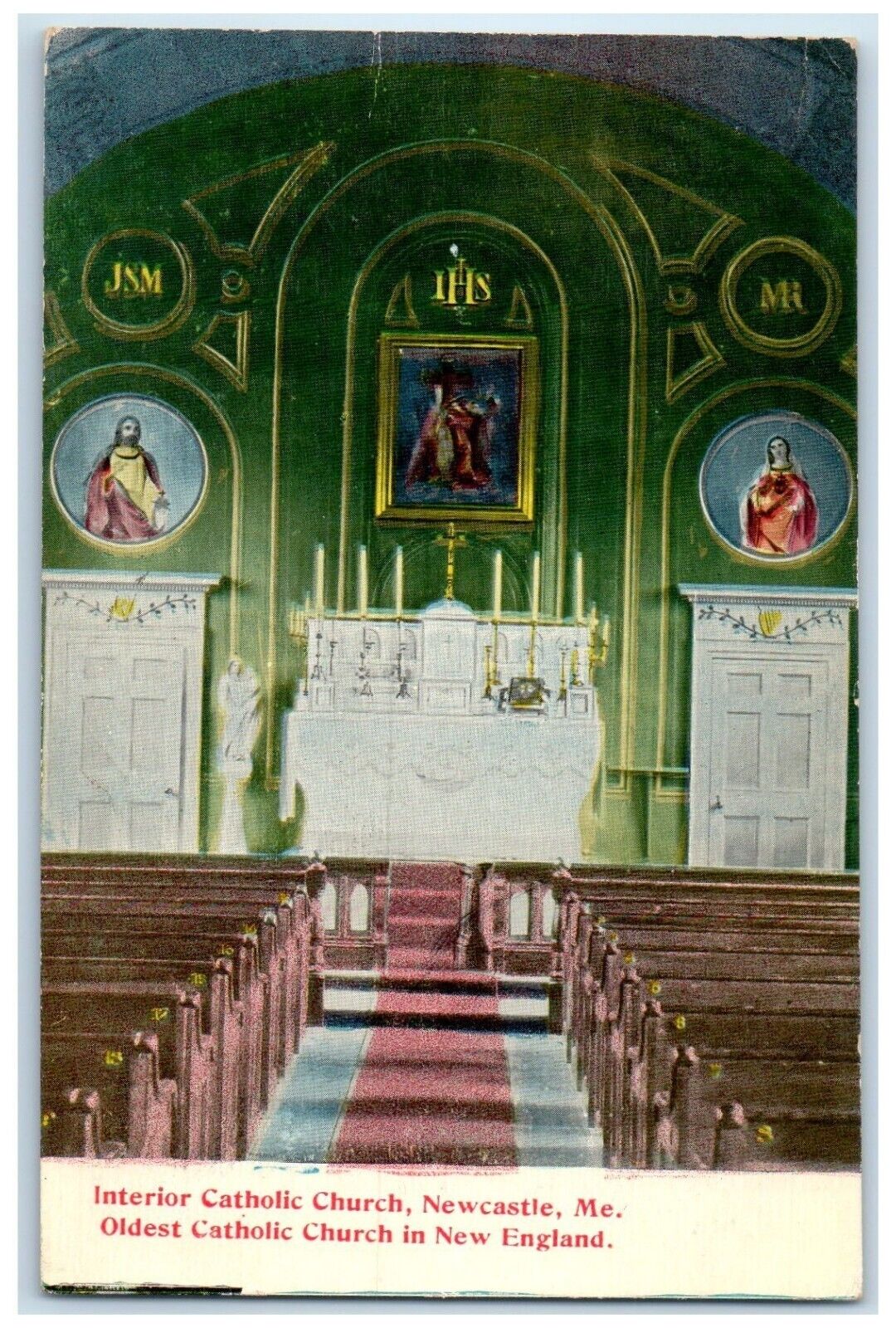 1913 Interior Oldest Catholic Church Newcastle Maine ME Vintage Antique Postcard