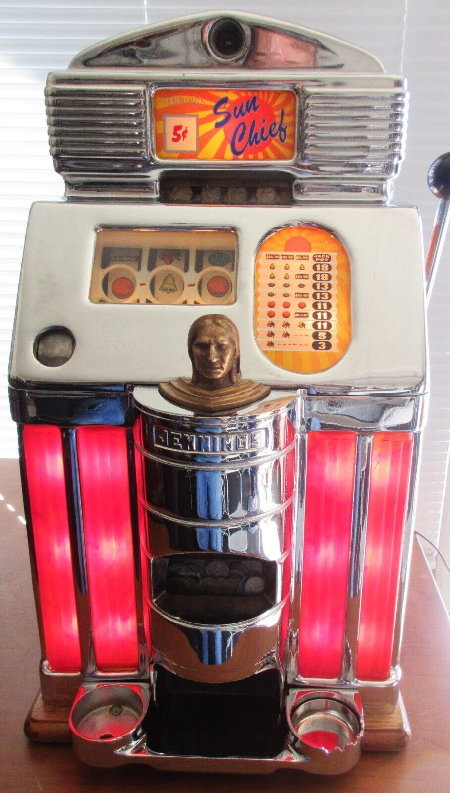 Jennings 5c Lite Up Sun Chief Slot Machine circa 1930's Nevada Club