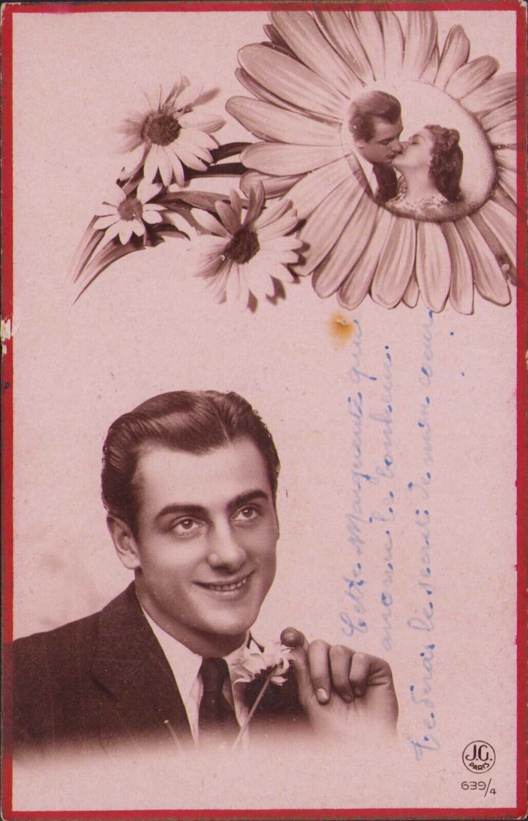 1930s Woman Man Post Card Written in French Love Letter Vintage Estate JC Paris