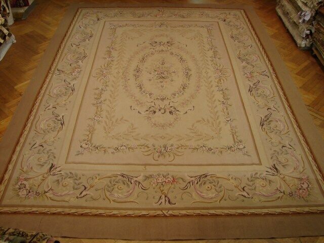 10x14 Alabaster Aubusson wool Flat Woven French Decorative Handmade rug PIX-4709