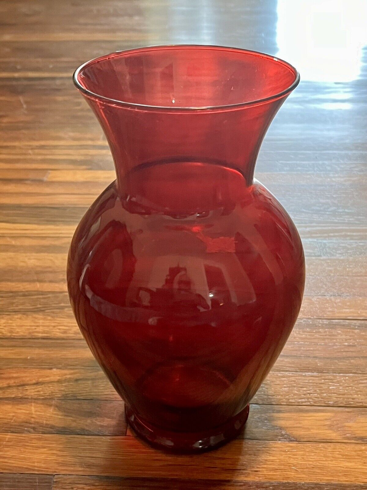 Vintage 1990s Ruby Red Handmade Hand Blown Hour Glass Shape Vase 12”