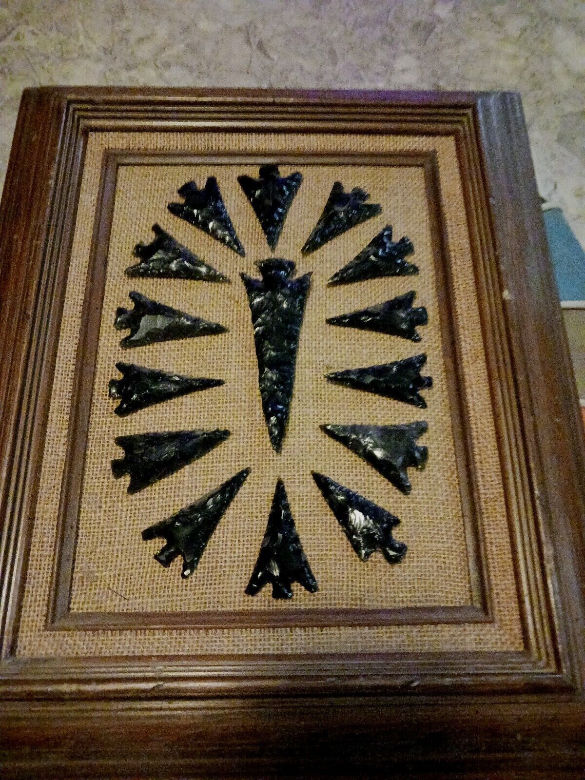 * FRAMED OBSIDIAN POINTS NOT ANCIENT BEAUTIFUL ART VERY NICE COLLECTORS ITEM *