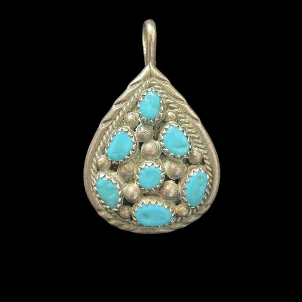 Signed Irene Chiquito IC Navajo Turquoise Sterling Silver Necklace Pendant