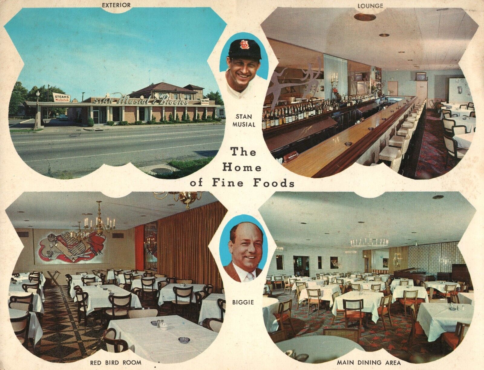 Stan Musial & Biggie’s Restaurant St. Louis 1950’s Baseball Advertising Postcard