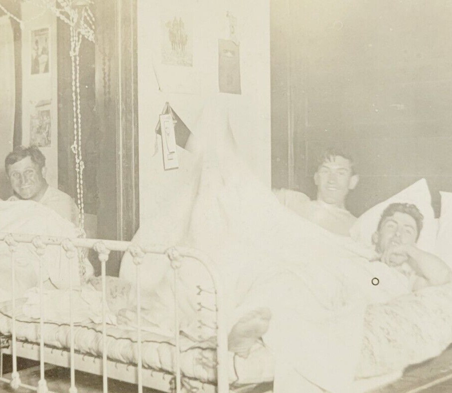 1918 RPPC Major League Baseball Walt Kinney in Bed w/ Boston Red Sox Teammates