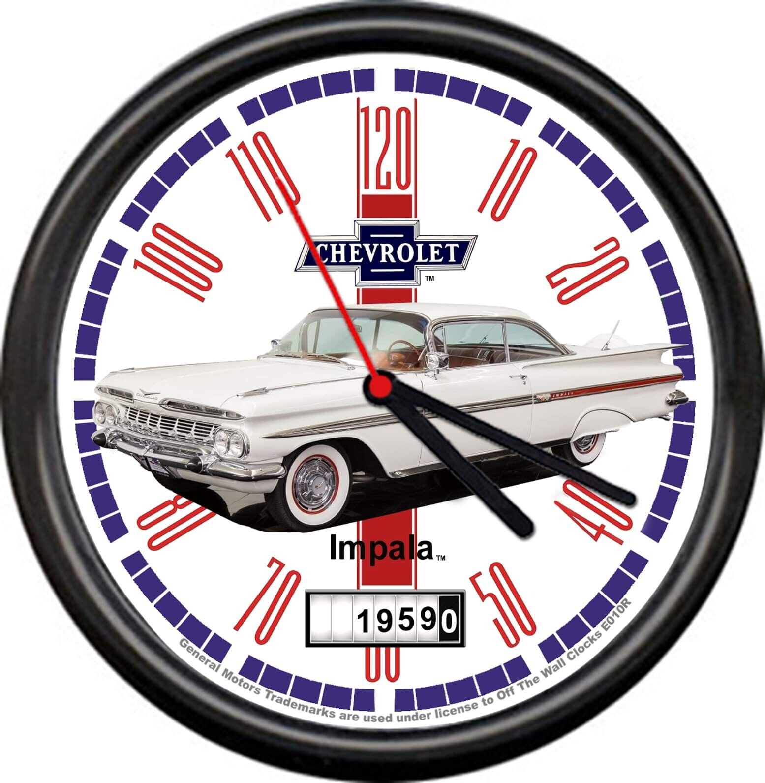 Licensed 1959 White Impala 2 Door Muscle Car General Motors Sign Wall Clock