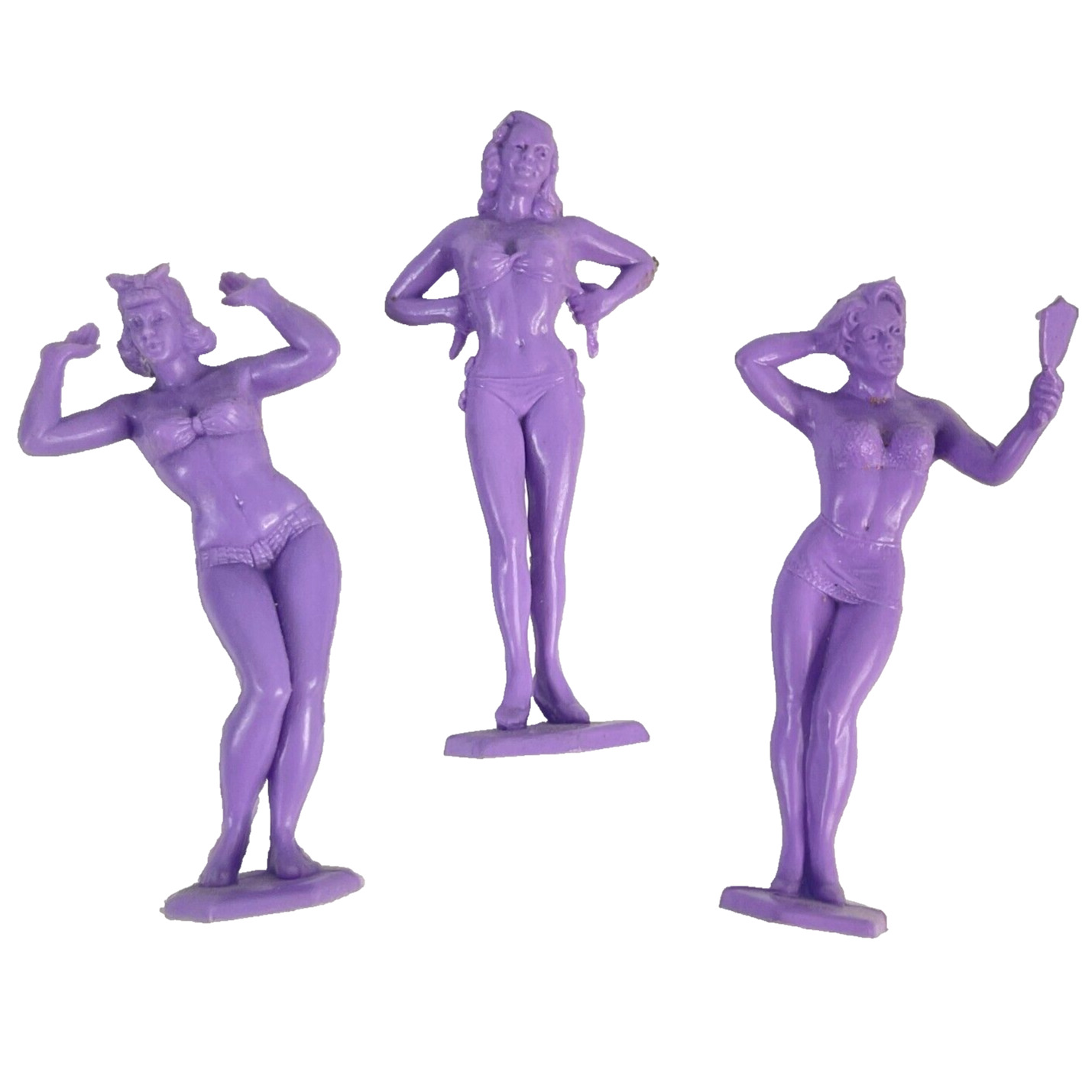 Pinup Girls Burlesque Beauties 3 Vtg Purple Plastic Figures 2.75\